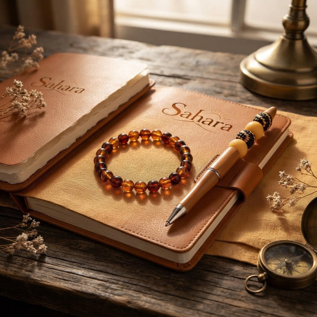 Ensemble bracelet et grigri de sac dans les mêmes tons orange, jaune - Sahara -