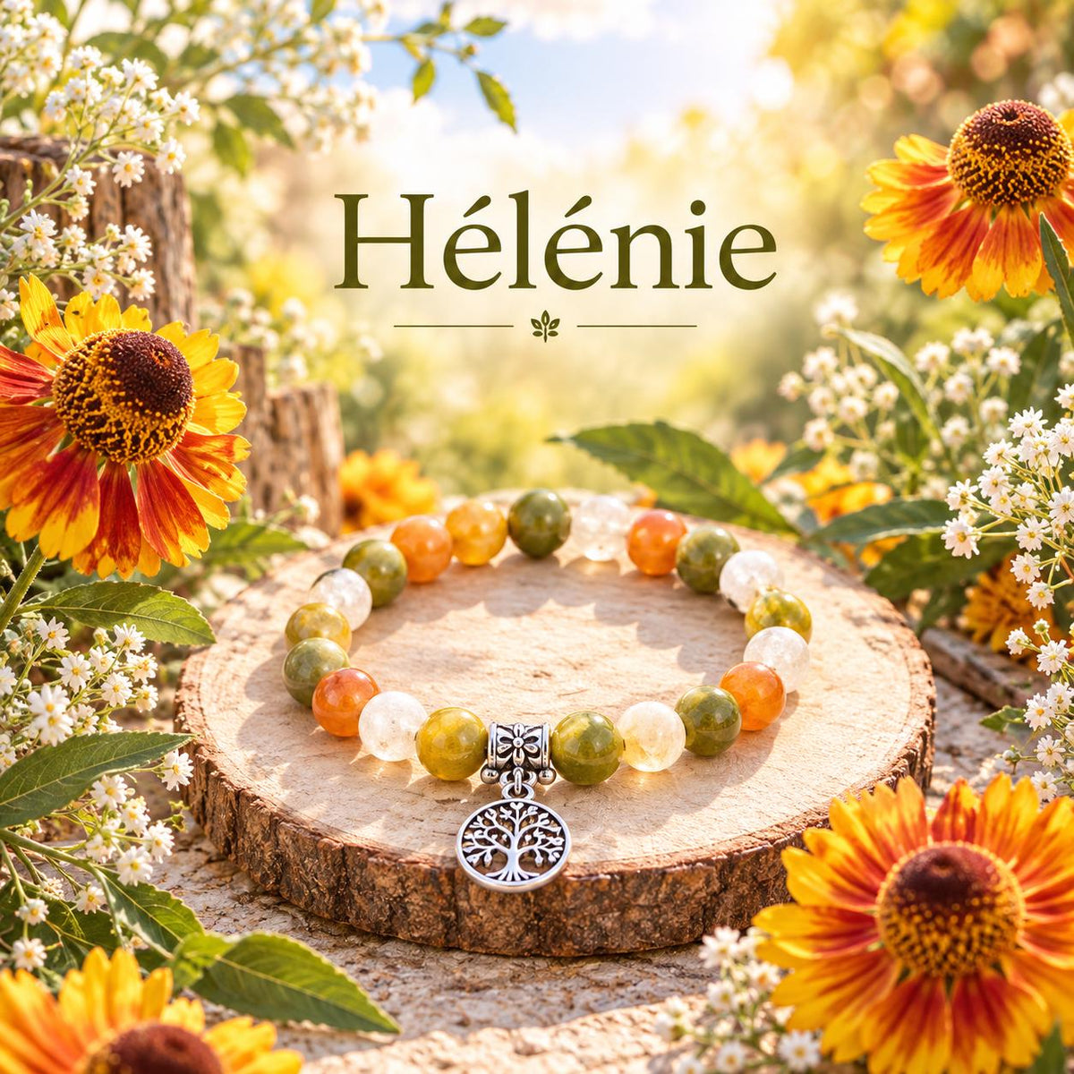 Bracelet Fantaisie Femme Hélénie, Perles Colorées et Pendentif Arbre de Vie