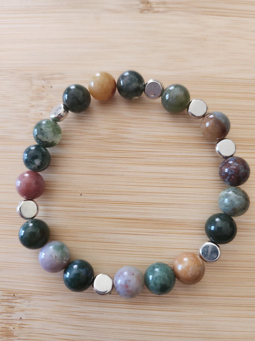 Bracelet en Agate indienne, perles naturelles multicolores –Lithothérapie - Valombre -