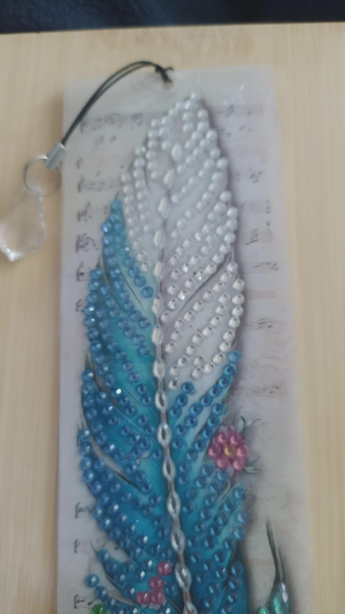 Marque-Page Diamond Painting, Plume Bleue Et Blanche Scintillante - Cristalline -