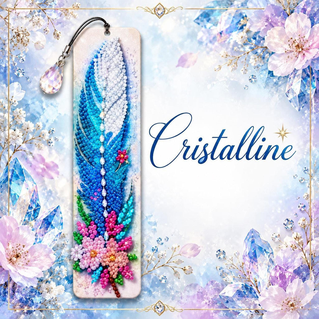 Marque-Page Diamond Painting, Plume Bleue Et Blanche Scintillante - Cristalline -