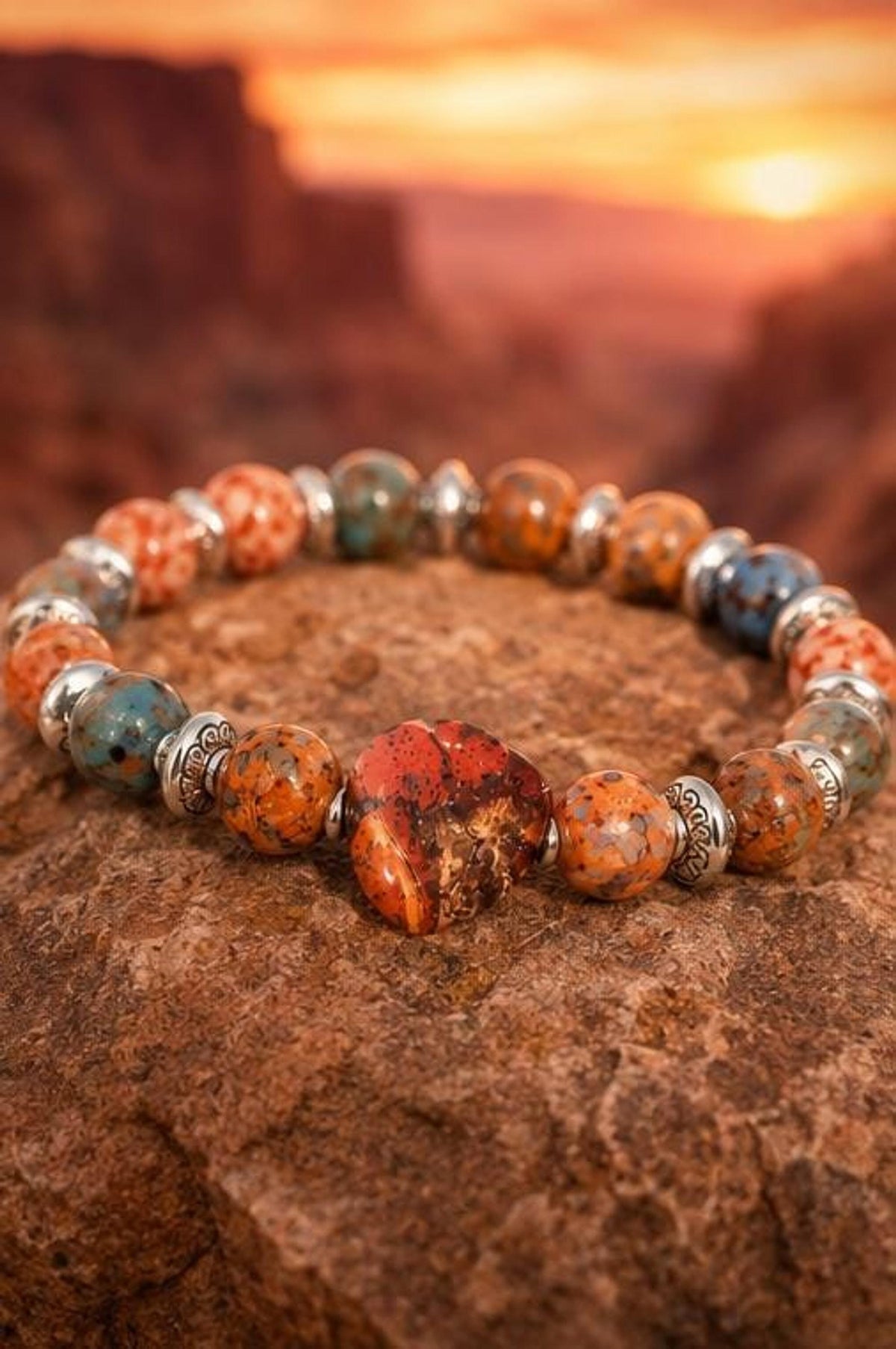 Bracelet Fantaisie en perles orange - "Cœur de Canyon"