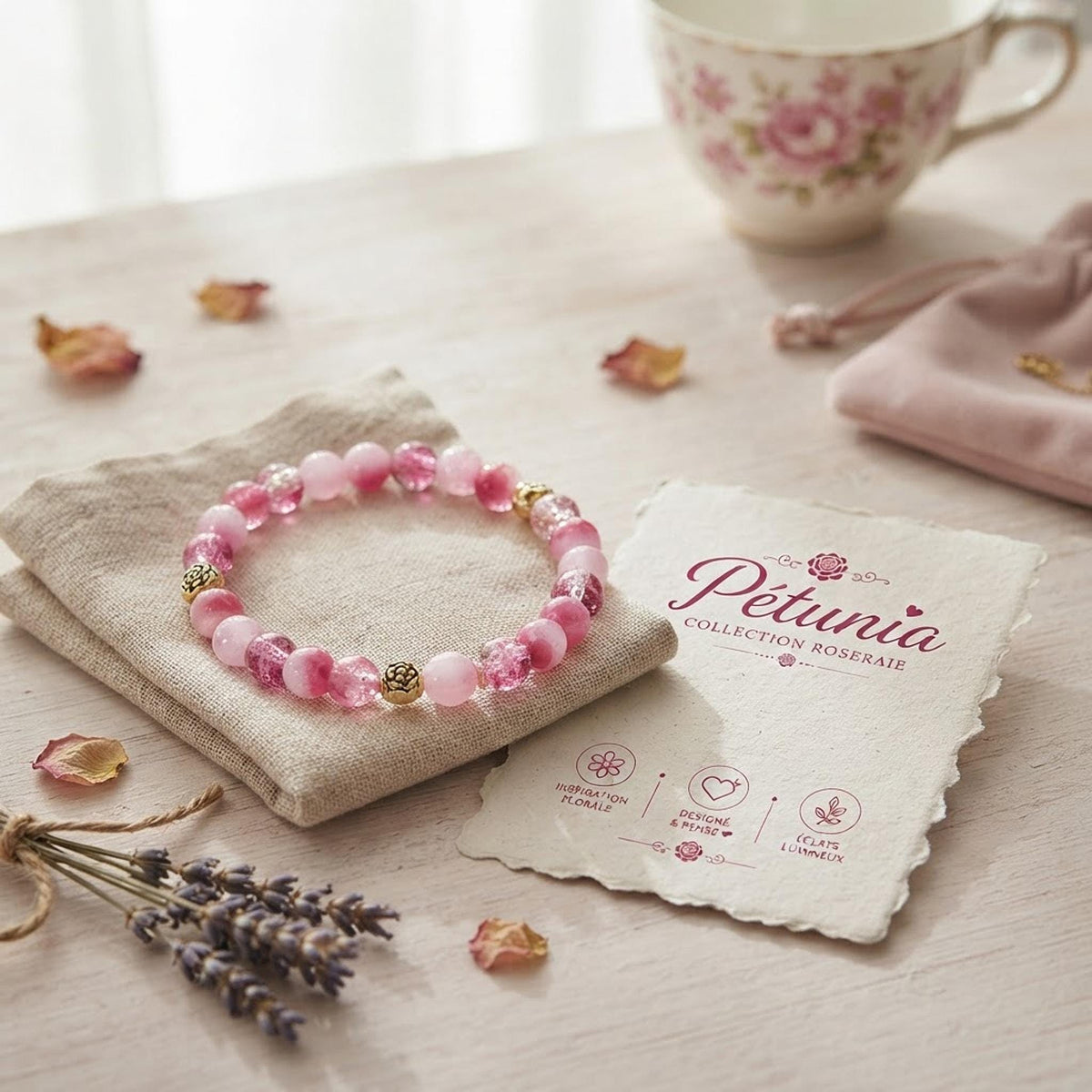 Bracelet Fantaisie en  Perles Rose Violet, -  Pétunia