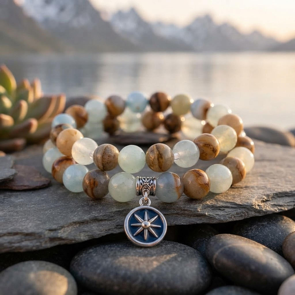 Bracelet en pierrres naturelles  = Lémurian aquatine - Cap Nord -