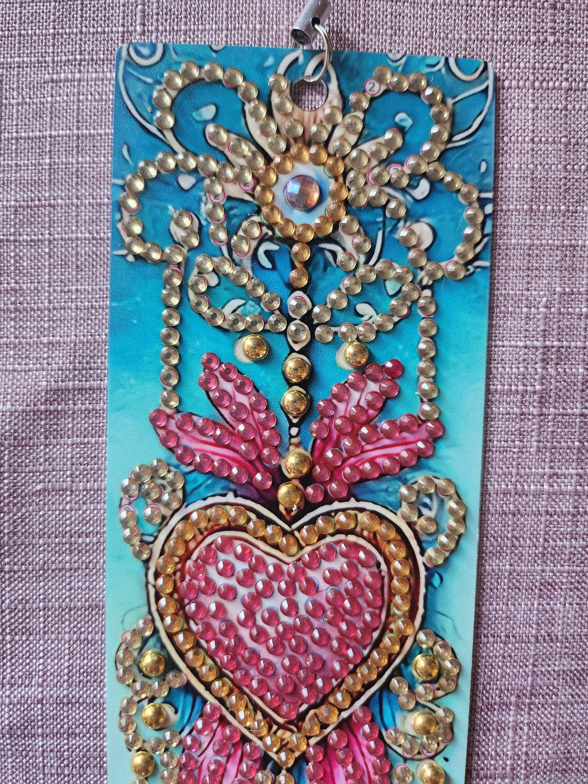 Marque-Page Turquoise, Rose et Doré avec Cœur – Détails en Diamant Painting - "Céleste" -