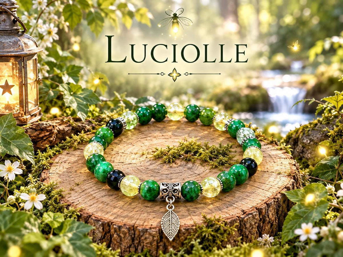 Bracelet Vert Jaune, Perles Colorées et Breloque Feuille
