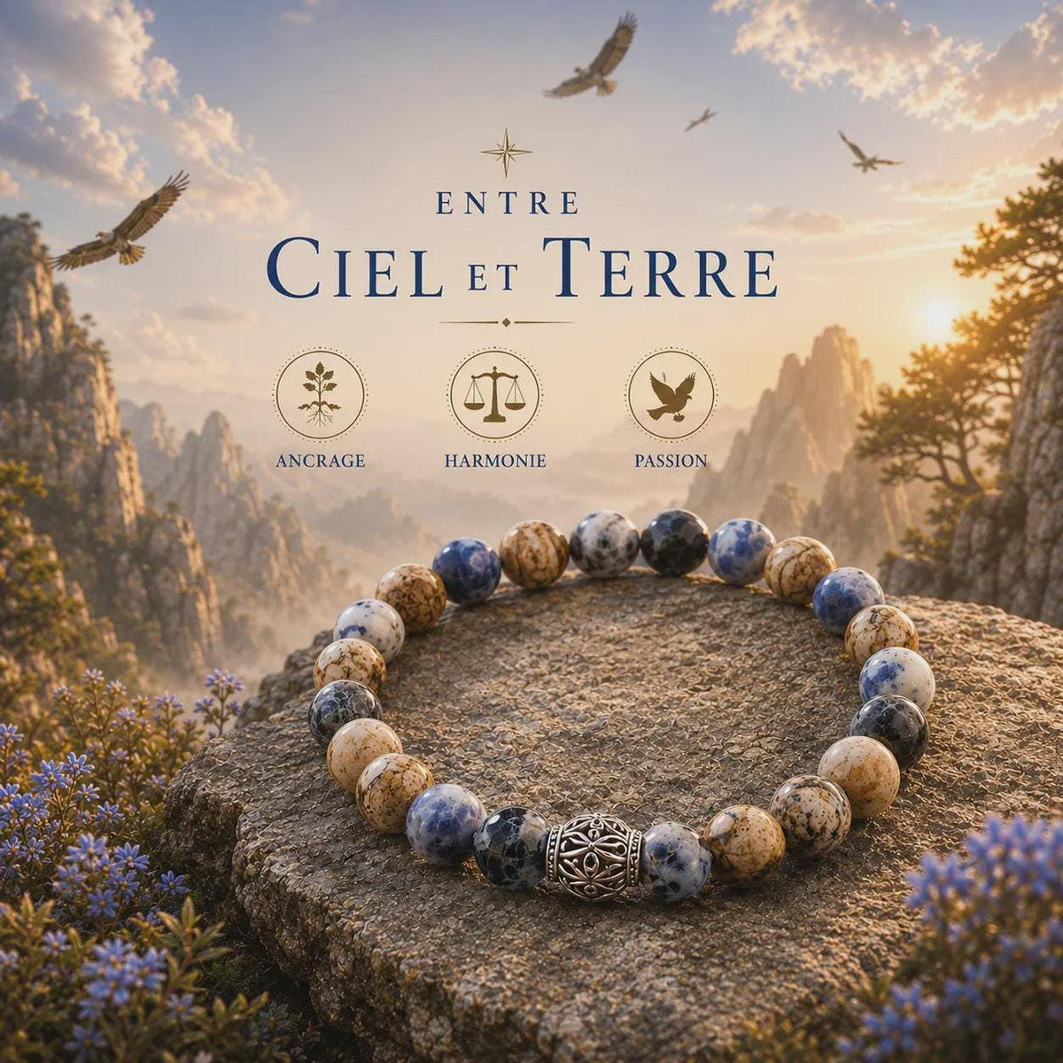 Bracelet jaspe et sodalite, pierres naturelles - Lithothérapie - Entre ciel et terre -