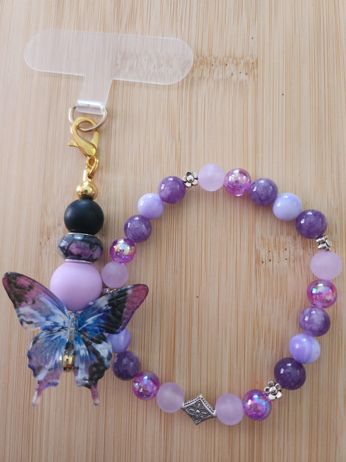 Bracelet en perles fantaisie  - Violet avec Grigri Assorti - Glicine -