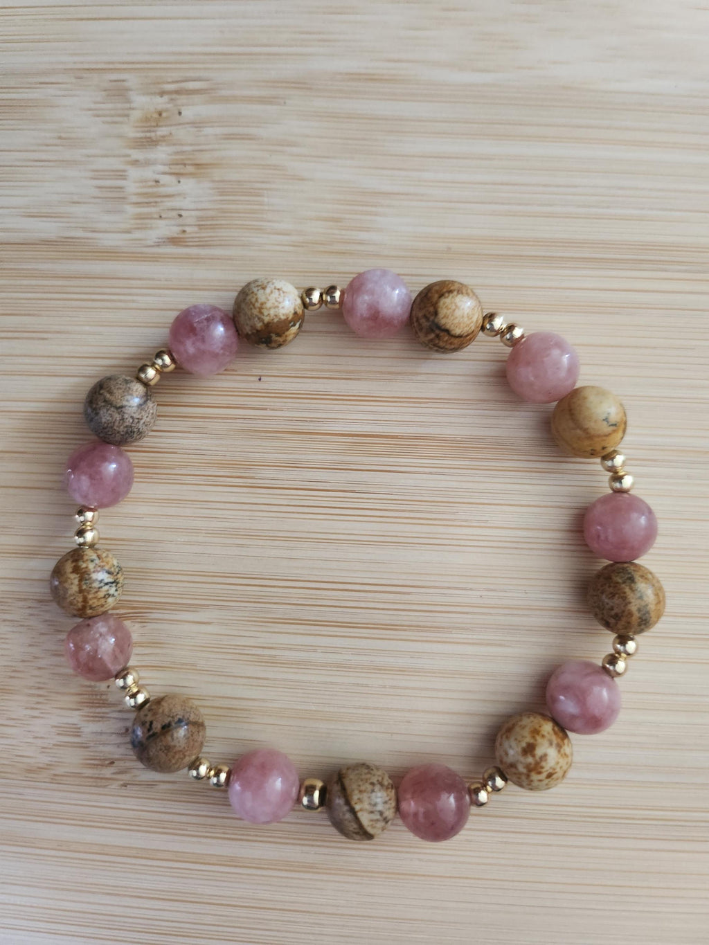 Bracelet en pierres naturelles de Jaspe Paysage é Pierre de Soleil - Lithothérapie - Bohème dorée -