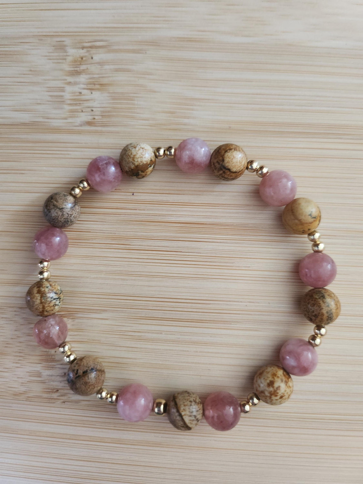 Bracelet en pierres naturelles de Jaspe Paysage é Pierre de Soleil - Lithothérapie - Bohème dorée -