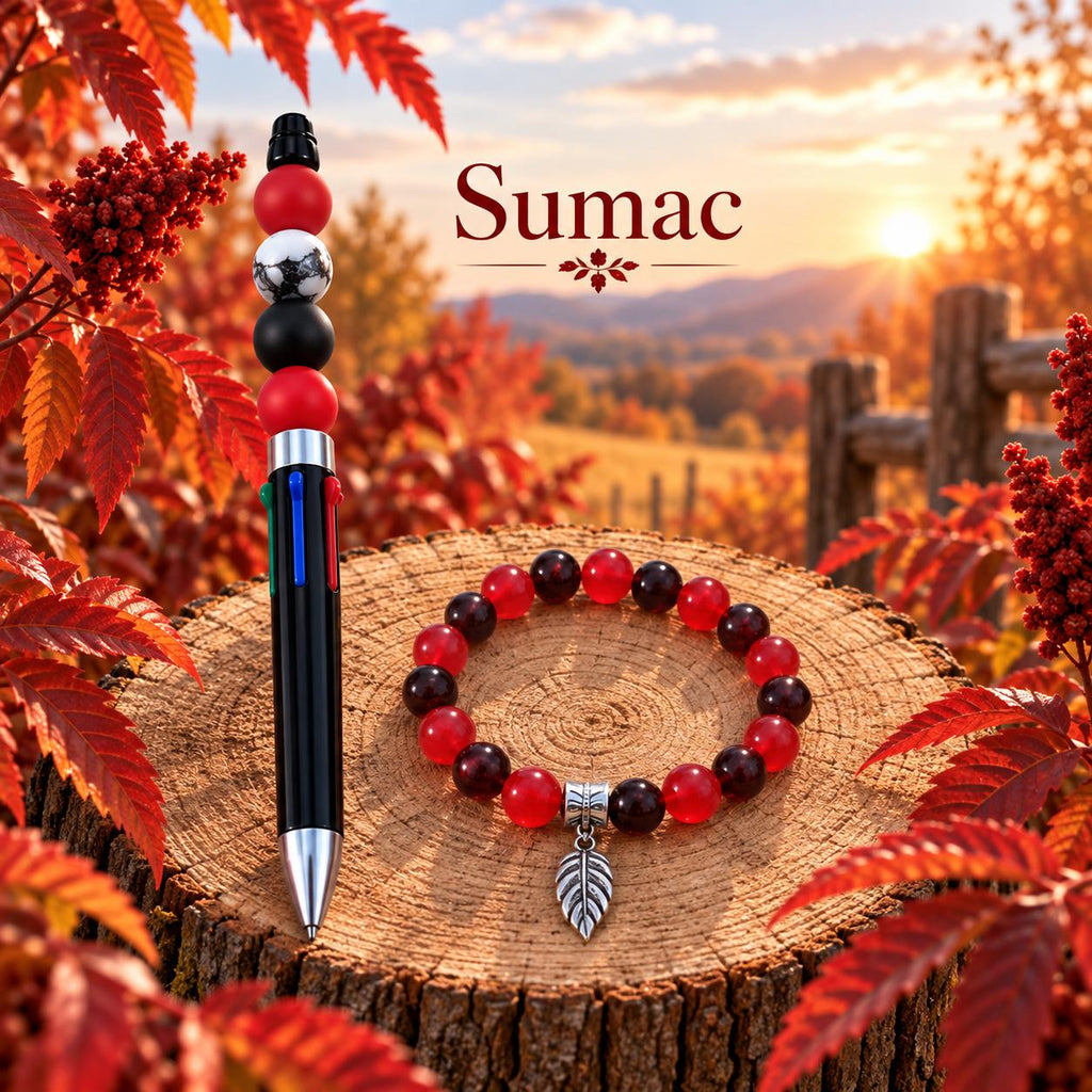 Duo Bracelet & Stylo 4 couleurs en perles fantaisie  Rouge Noir Et Argenté, - Sumac -