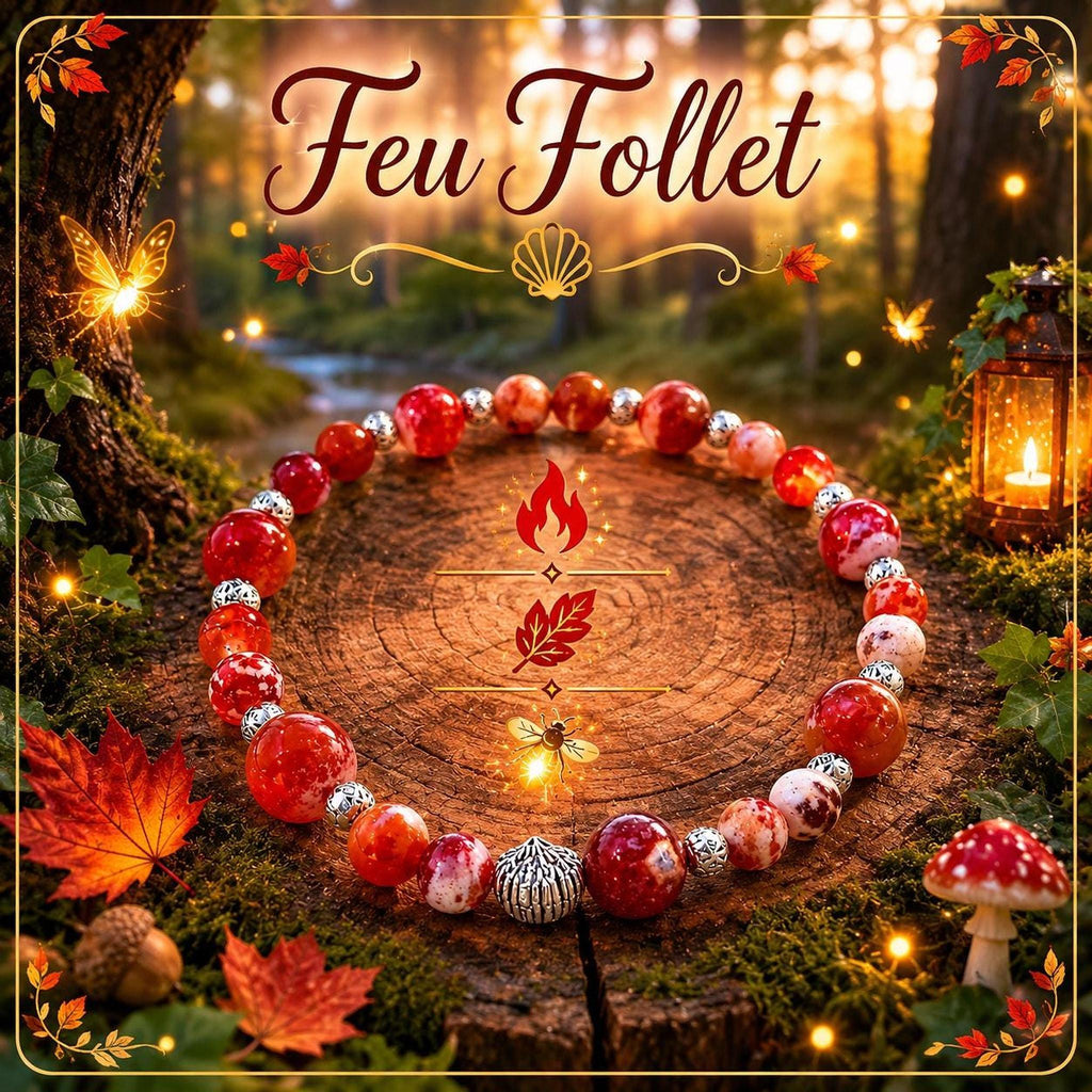 Bracelet en Perles Rouges et Blanches, Breloque Feuille,
