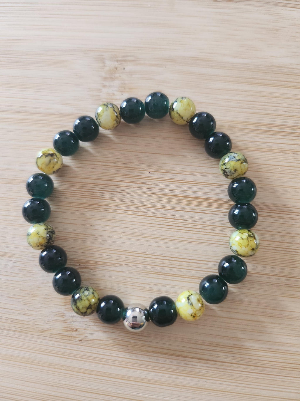 Bracelet fantaisie en perles - tons jaune & noir - "Roche d'Or" -