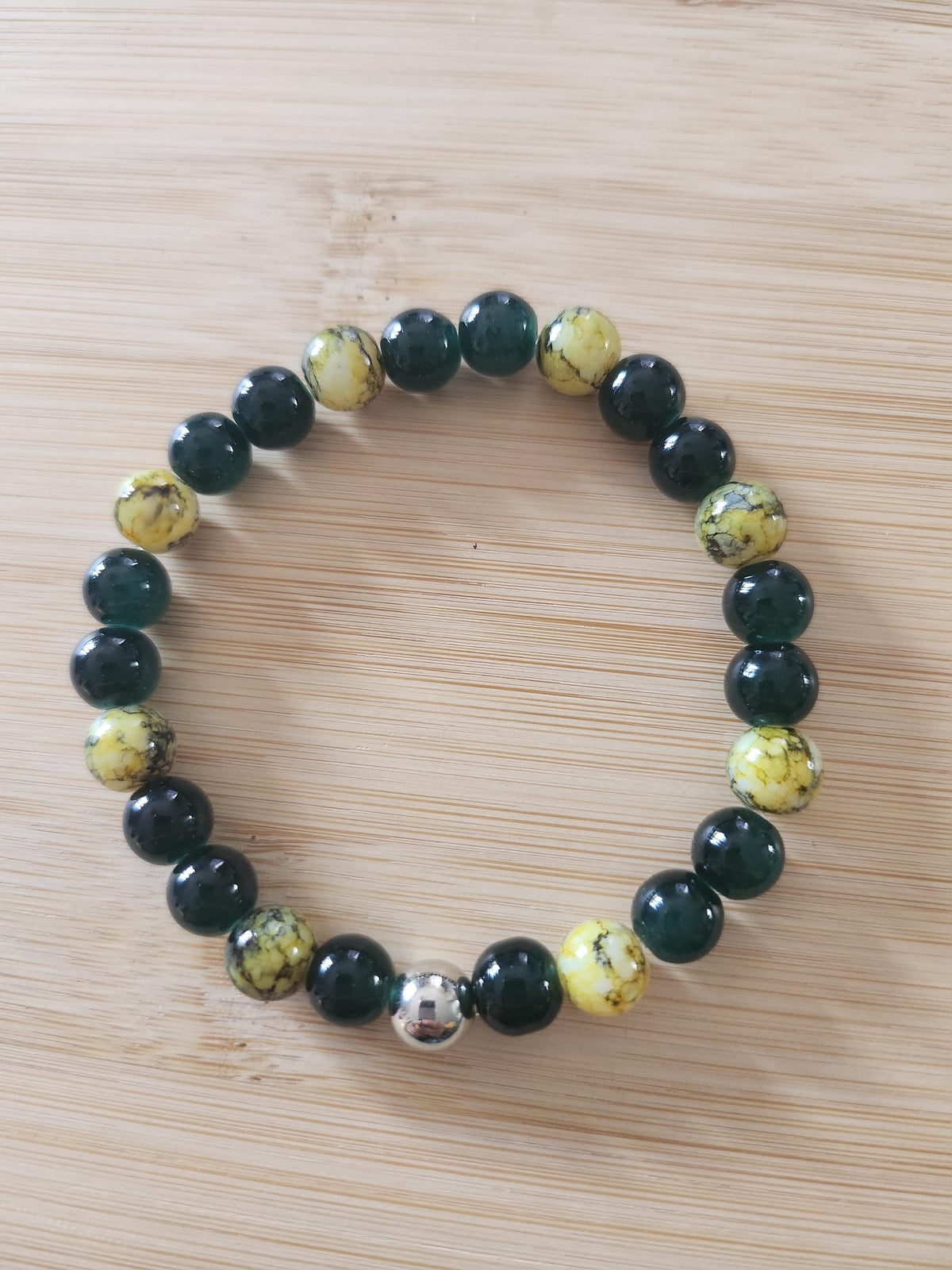 Bracelet fantaisie en perles - tons jaune & noir - "Roche d'Or" -