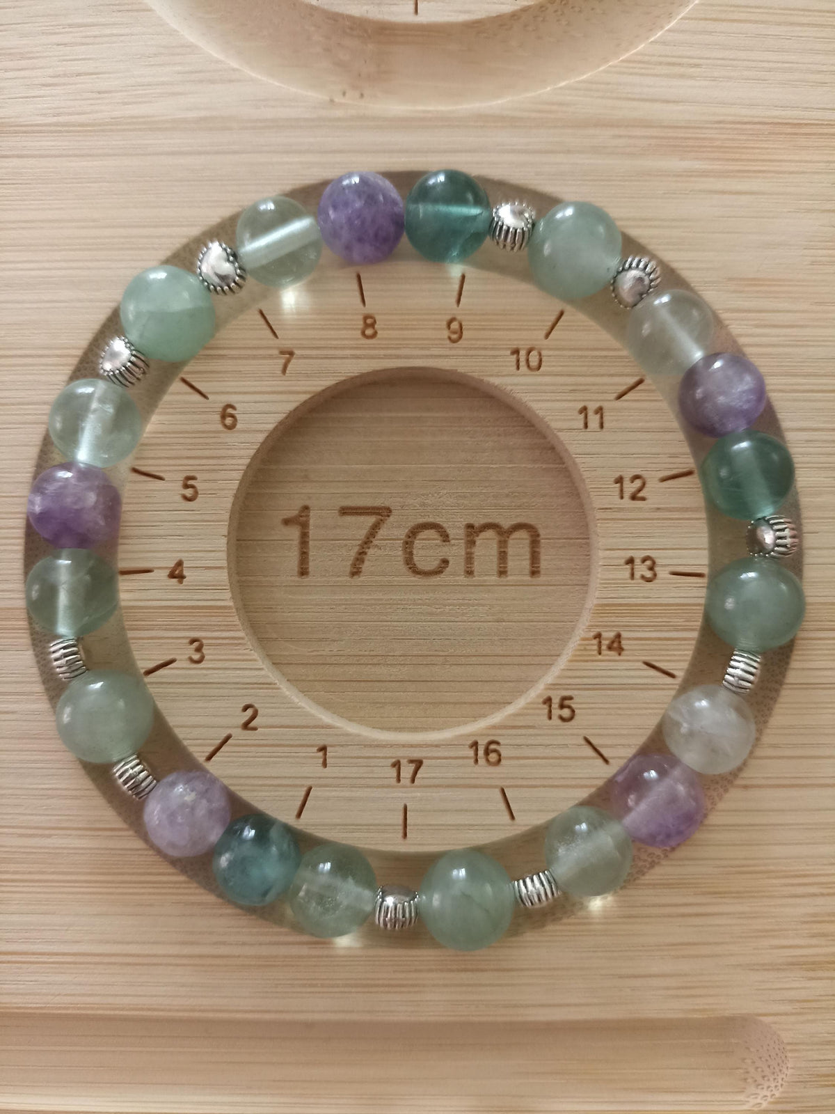 Bracelet en pierres naturels =  Fluorite  & Aventurine, Perles Vertes et Violettes, Intercalaires Argentés -  "Mélisse" -