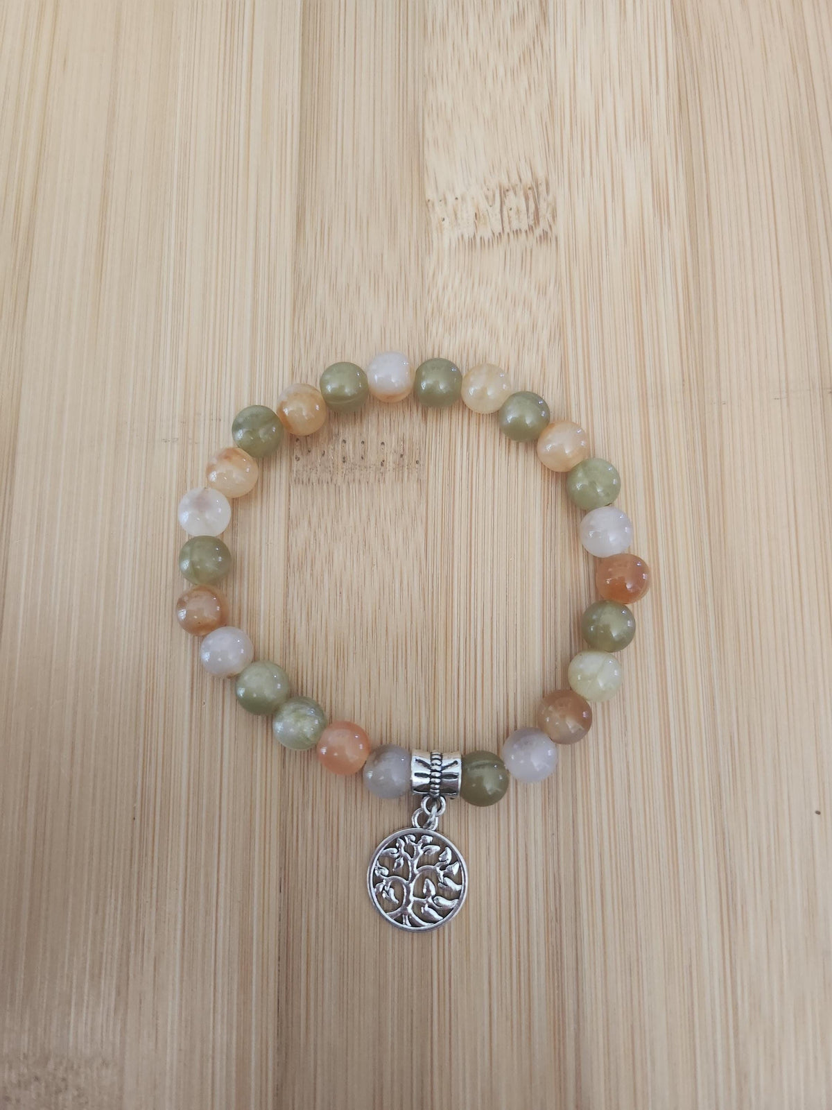 Bracelet Fantaisie Femme Hélénie, Perles Colorées et Pendentif Arbre de Vie