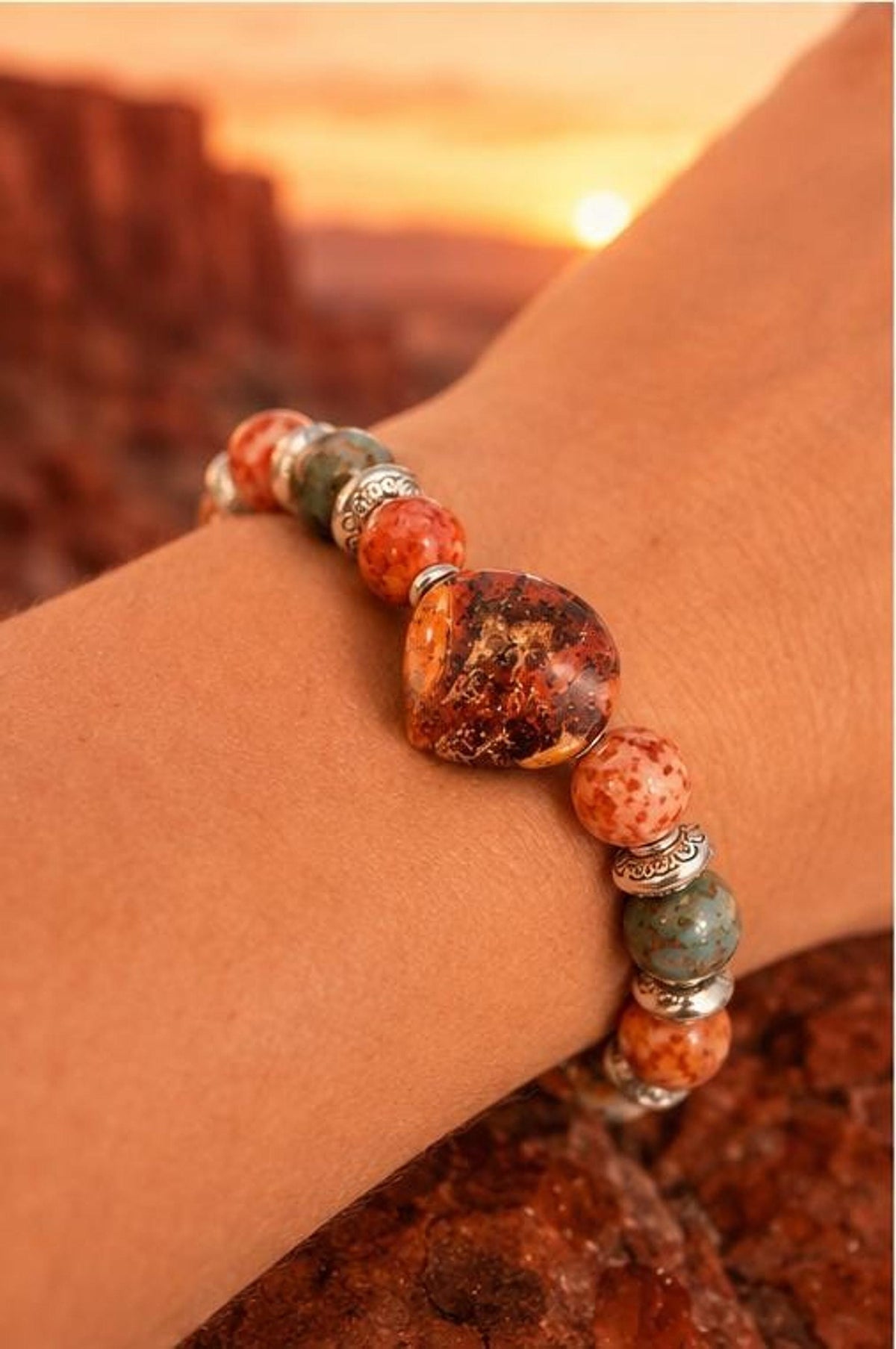 Bracelet Fantaisie en perles orange - "Cœur de Canyon"