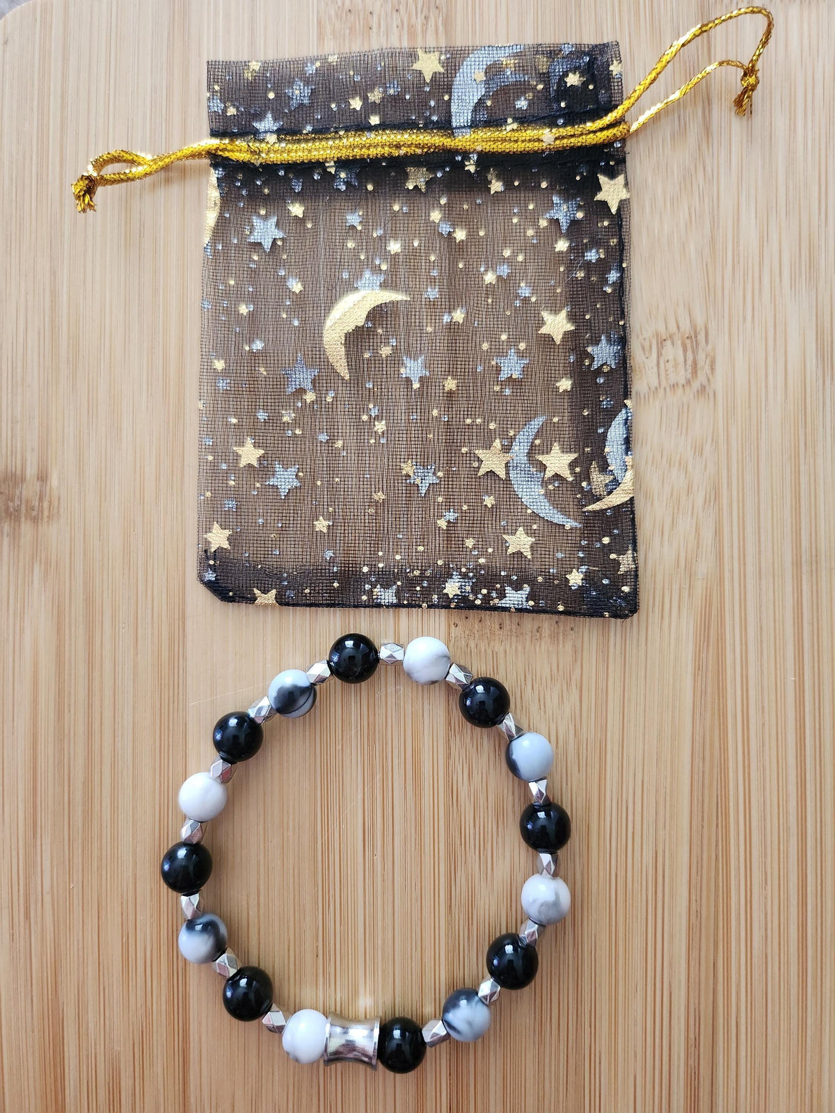 Bracelet Fantaisie en perles Noir Gris Blanc,- Atlas -