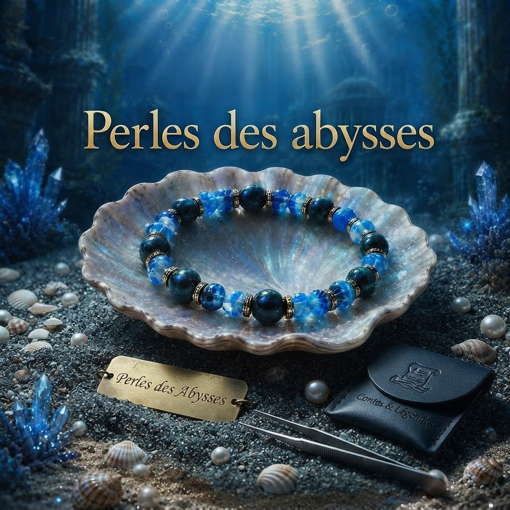 Bracelet fantaisie en  Perles Bleu Profond, et Intercalaires Dorés - Perles des Abysses -