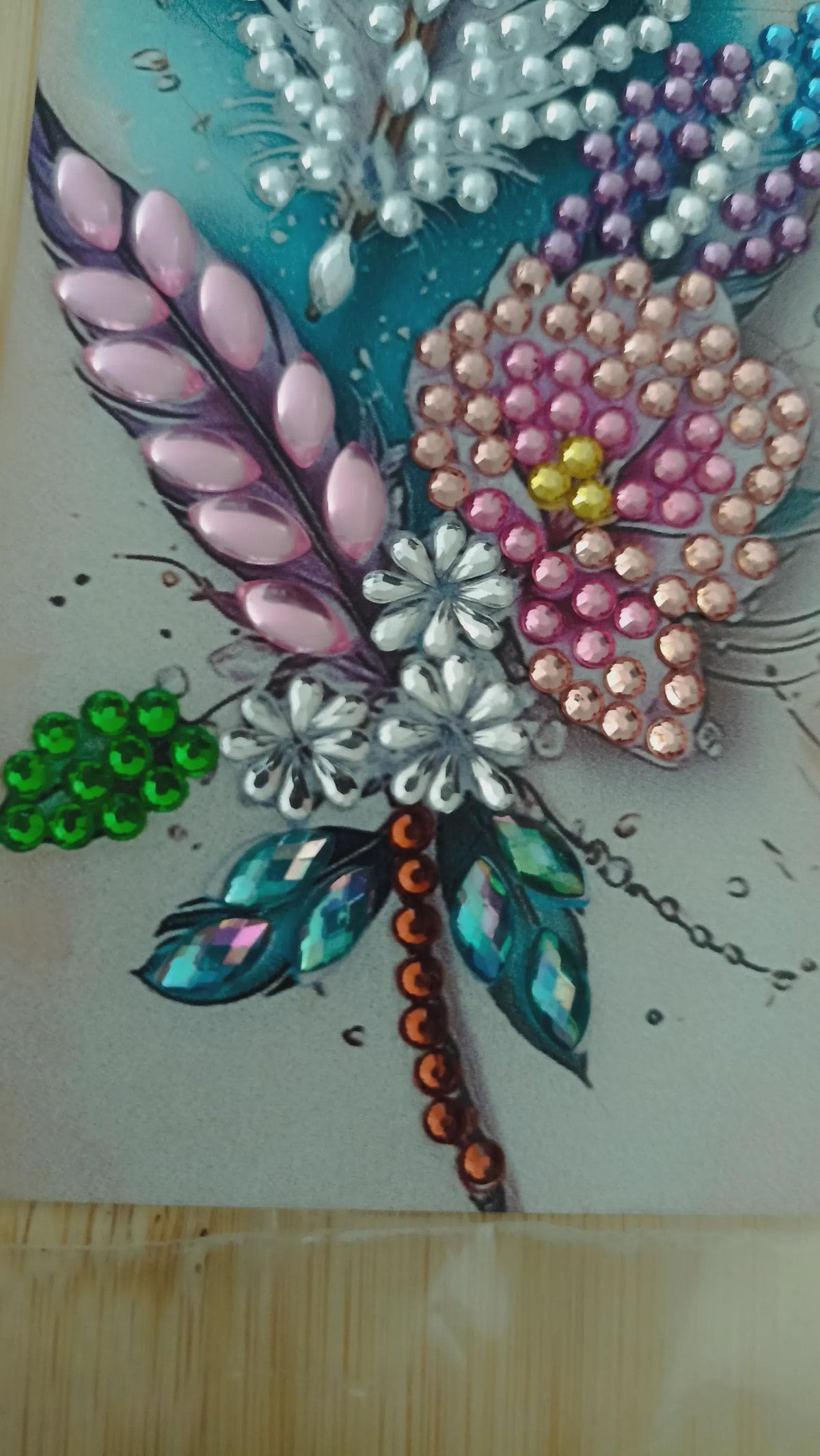 Marque-Page Floral en Diamond Painting, Pendentif Facetté Scintillant - "Pluméria" -