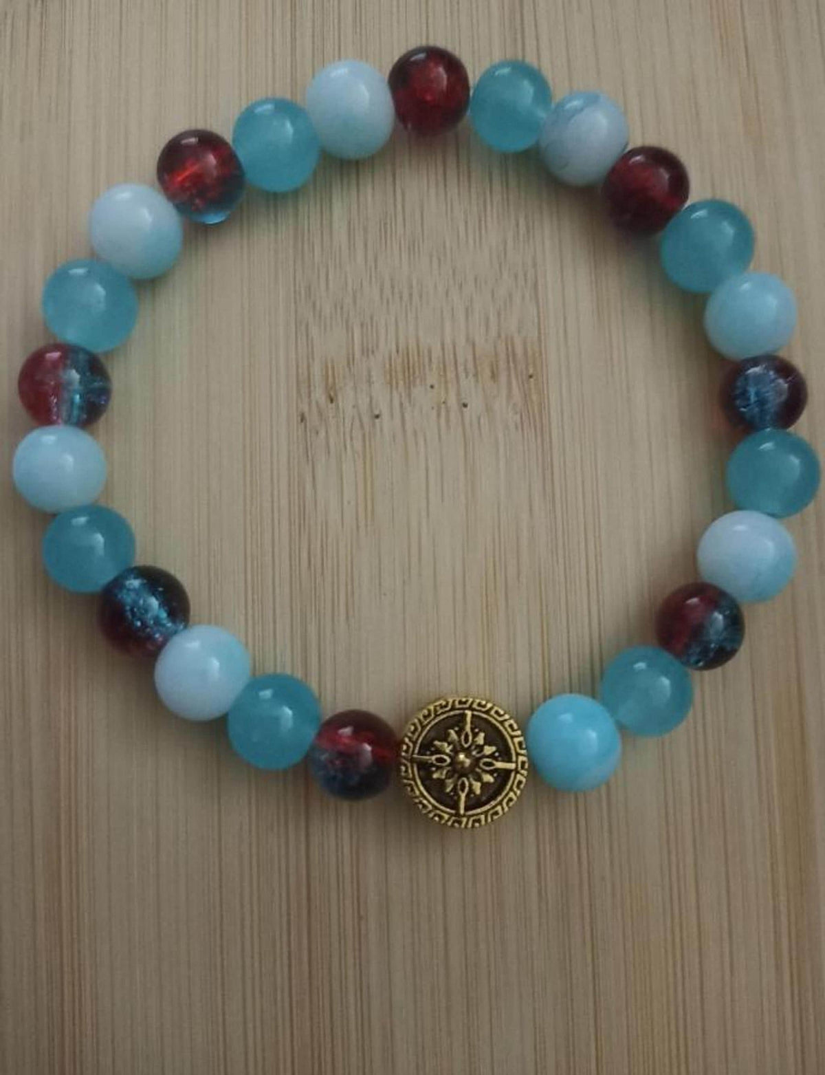 Bracelet  Bleu, Perles en Verre et Rose des Vents - "Néréon" -