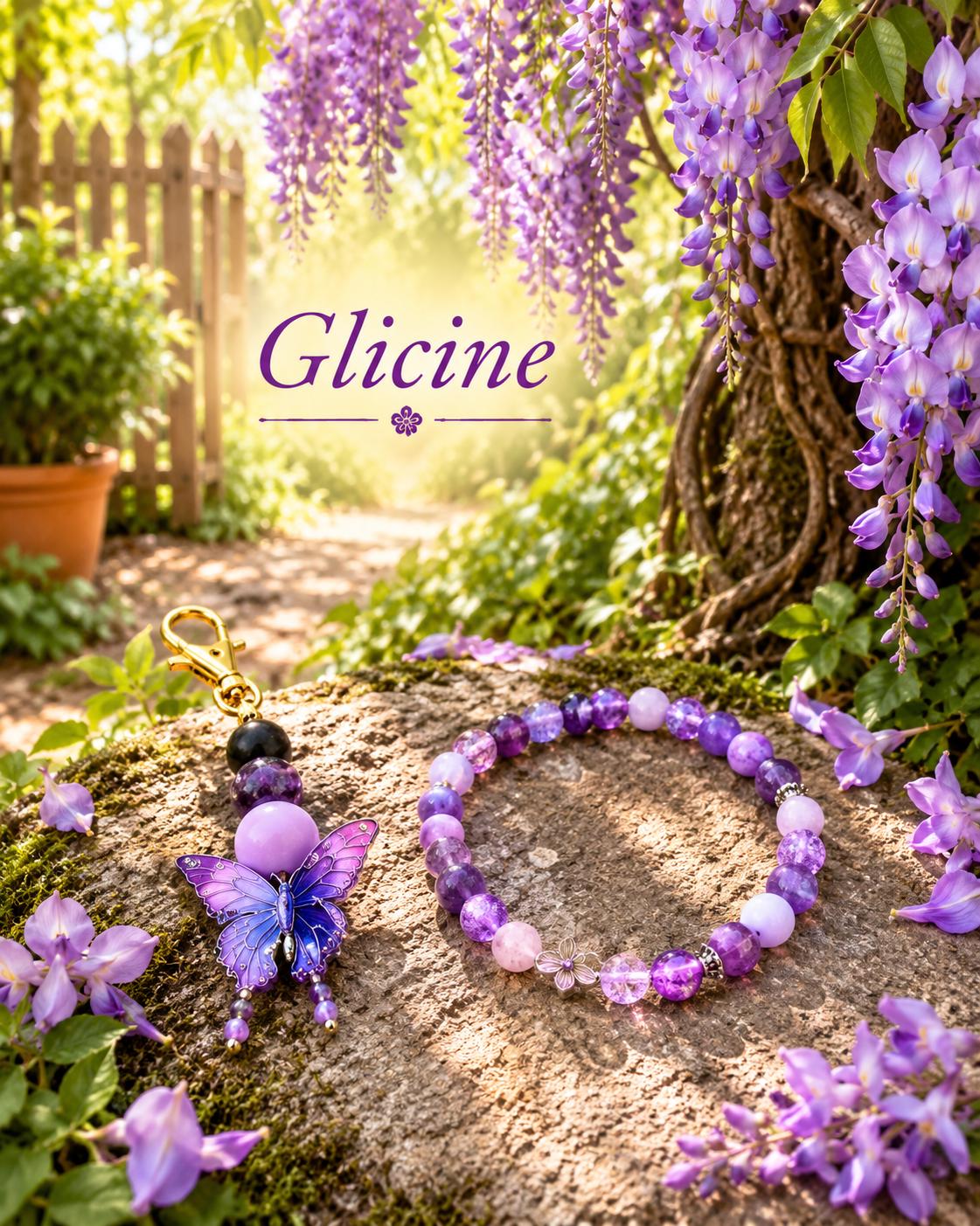 Bracelet en perles fantaisie  - Violet avec Grigri Assorti - Glicine -