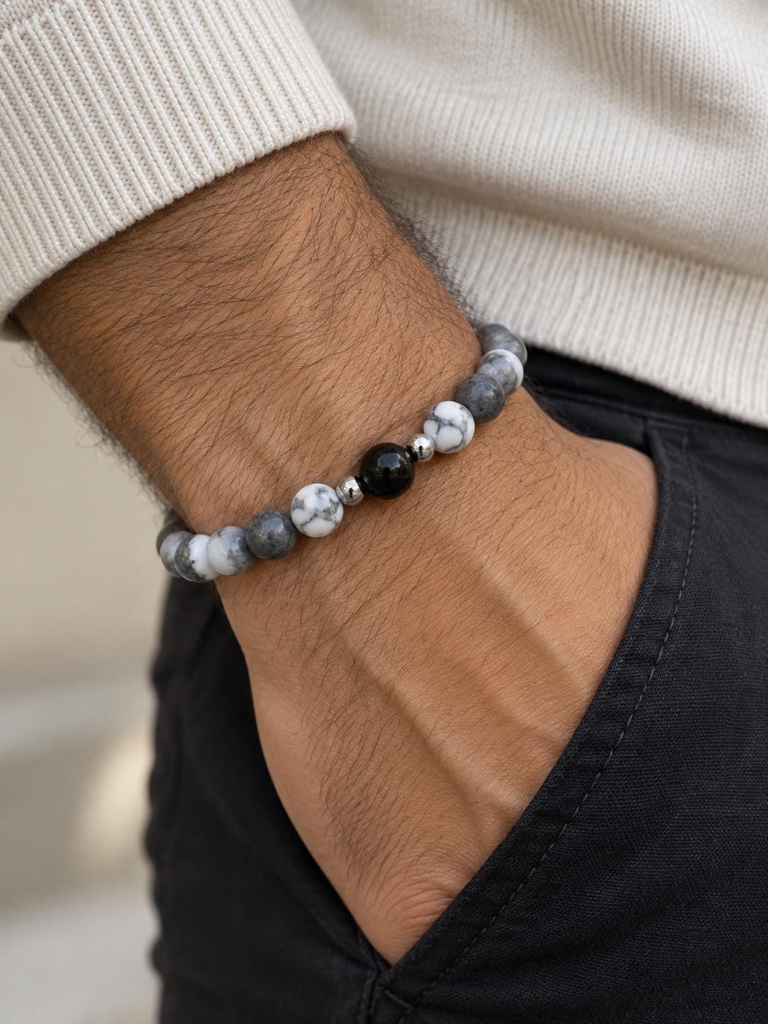 Bracelet en pierres naturelles d' agate crazy lace et howlite - Lithothérapie - Ardoise -