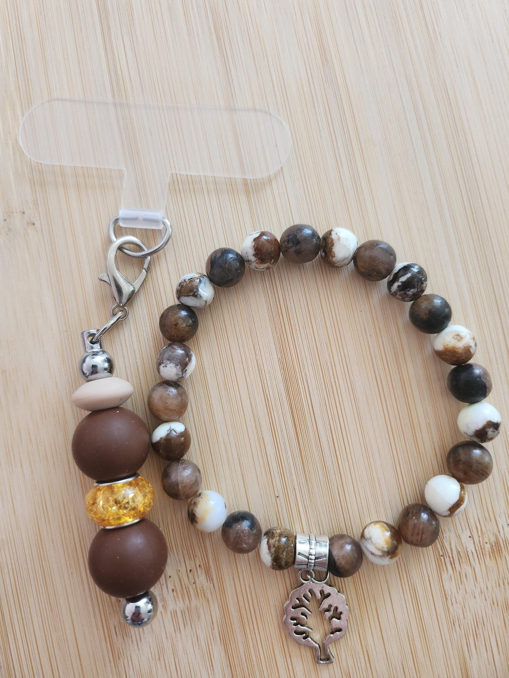 Duo Bracelet et Bijou de Téléphone couleurs vert et marron - Vieux - chêne -