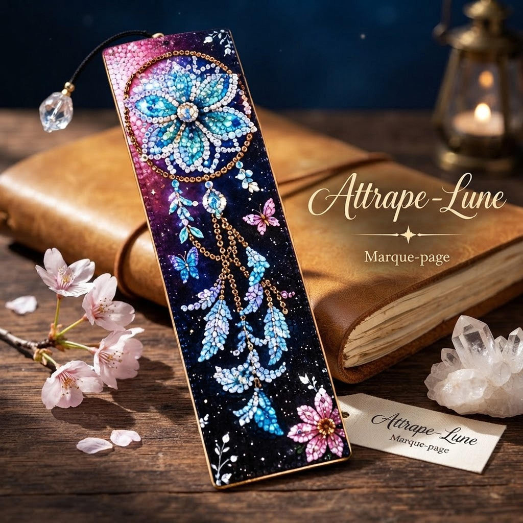 Marque-Page en Diamond Painting Scintillant avec Cristaux Bleus - "Attrape Lune -