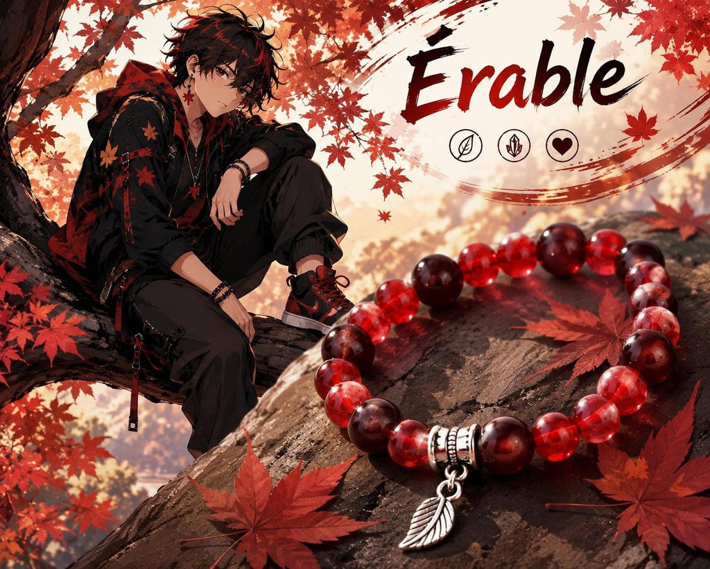 Bracelet Fantaisie Rouge à Pendentif Feuille, Style Manga