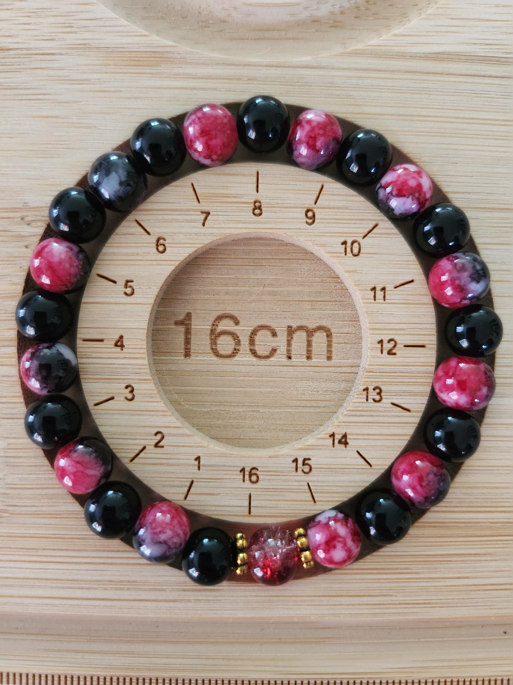 Bracelet fantaisie  en perles rose et noir, Zinnia -