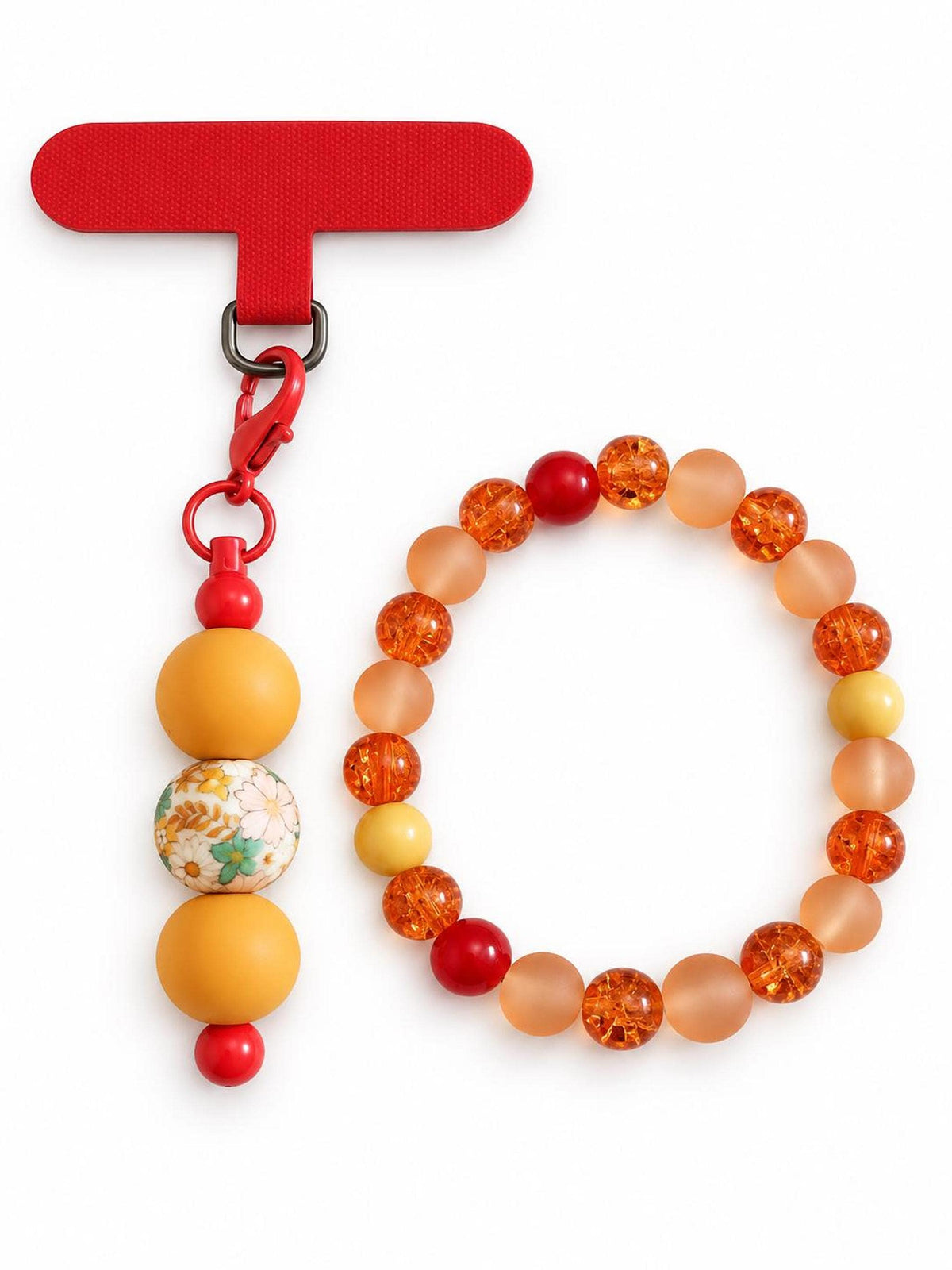 Ensemble bracelet et charm de téléphone dans les mêmes tons de orange & jaune - Feu de Miel -