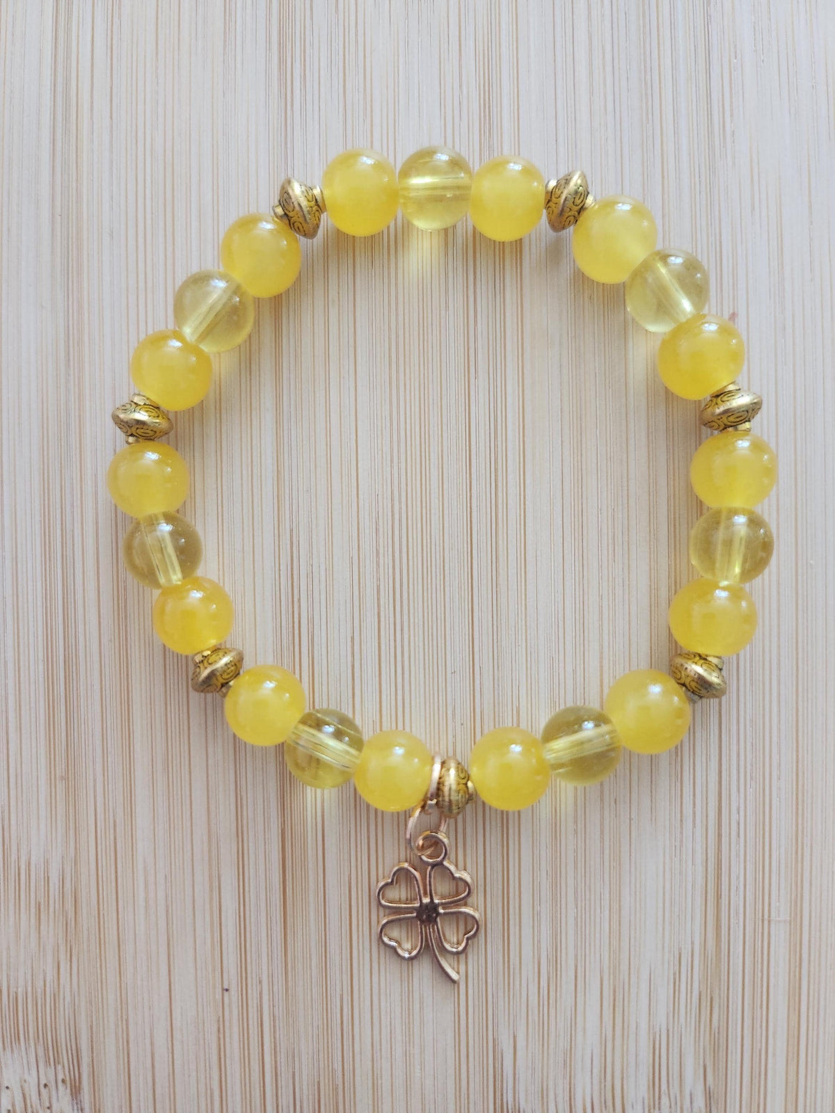 Duo Bracelet & Stylo aux Perles Jaunes et Dorées - Boutons d'Or -