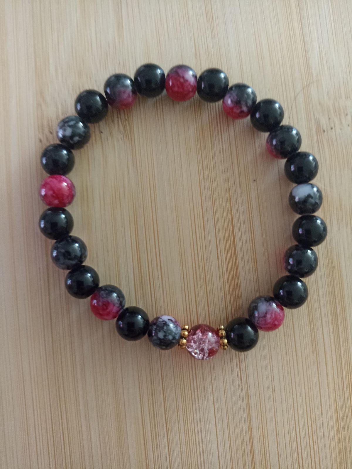 Bracelet fantaisie  en perles rose et noir, Zinnia -