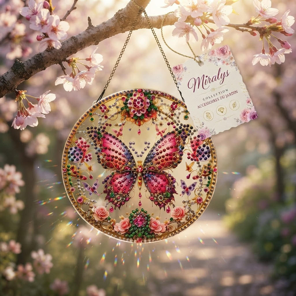 Attrape-soleil fait main - Papillon féerique en diamond painting - Miralys