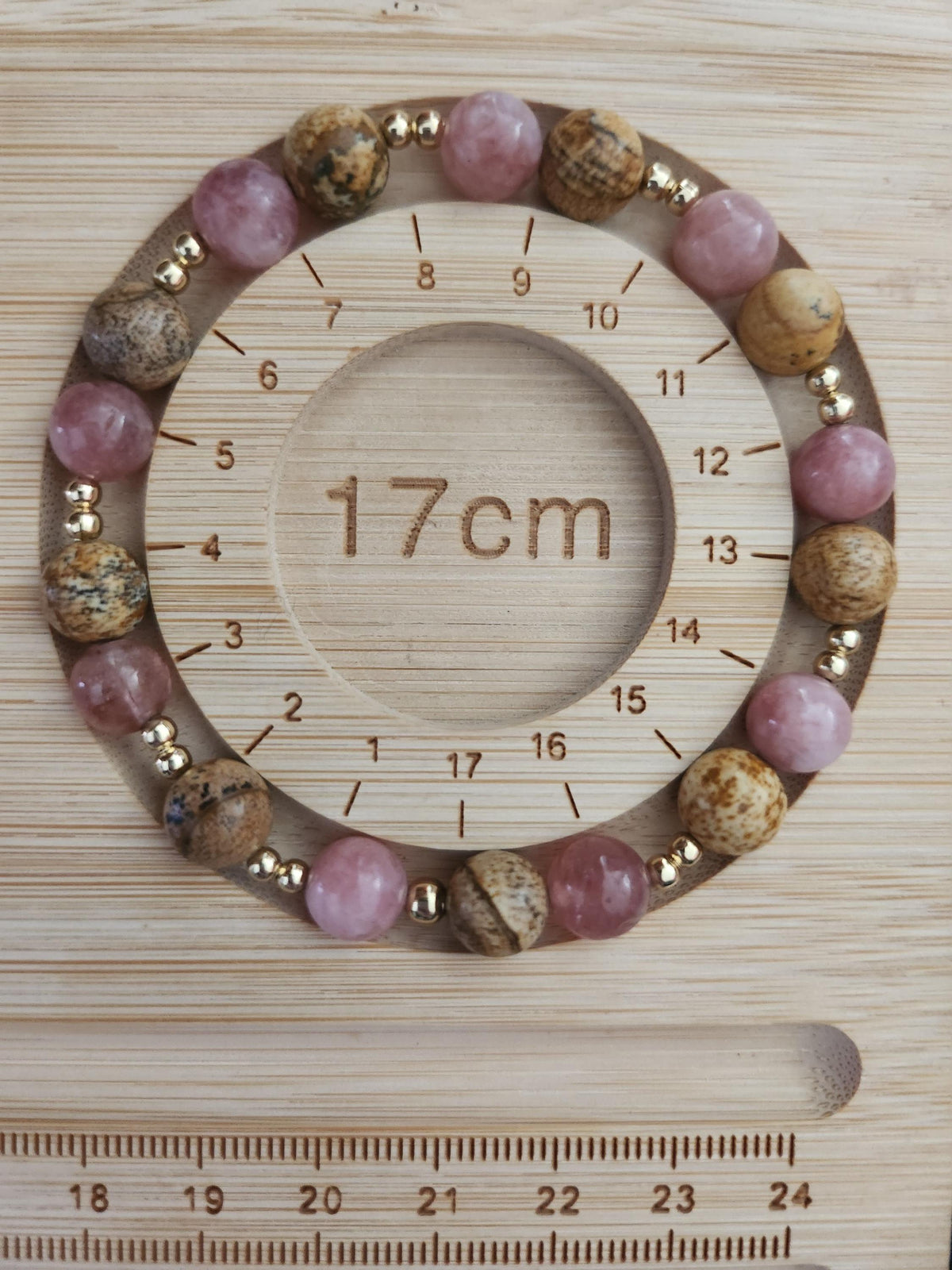 Bracelet en pierres naturelles de Jaspe Paysage é Pierre de Soleil - Lithothérapie - Bohème dorée -