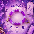 Cadeau femme, bracelet violet 15 cm avec étoile et breloque musicale