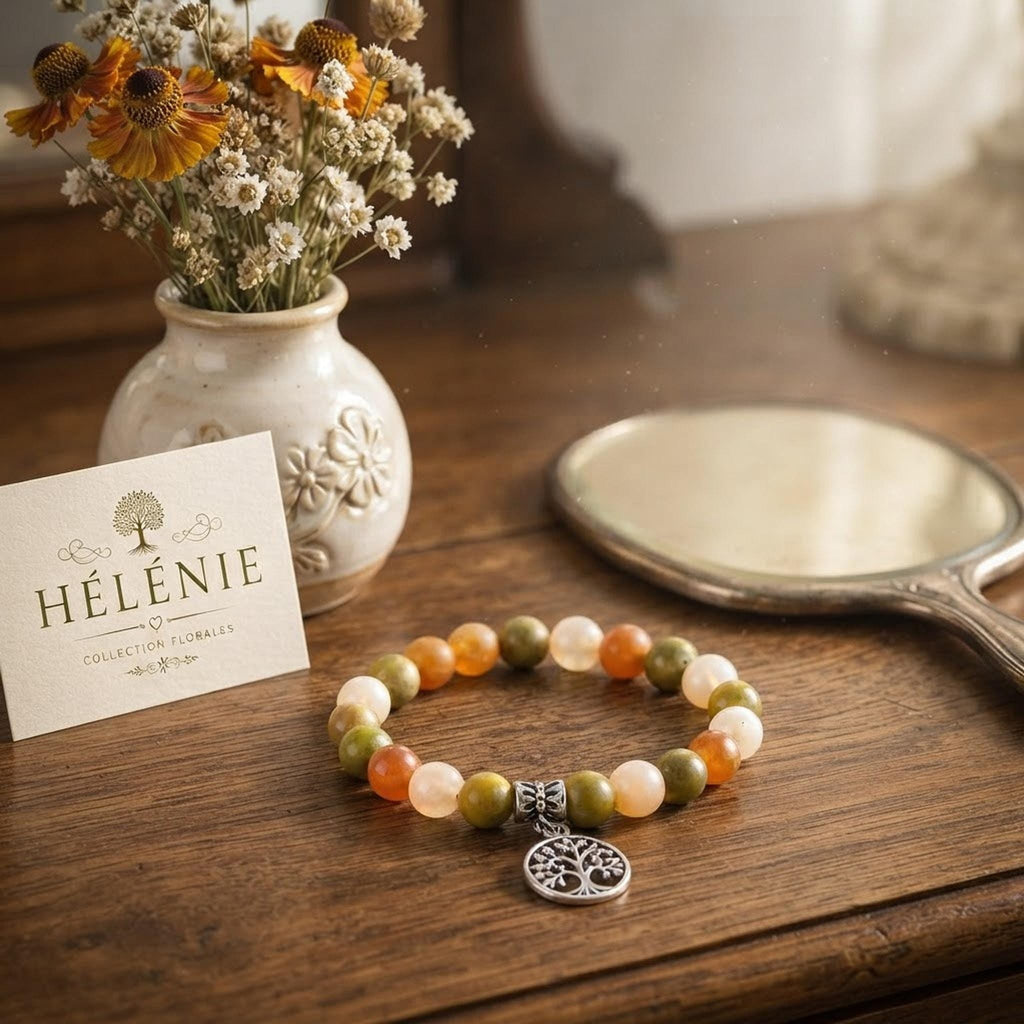 Bracelet Fantaisie Femme Hélénie, Perles Colorées et Pendentif Arbre de Vie