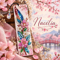 Marque-Page Floral en Diamond Painting, Fleurs Roses et Pendentif Facetté - "Nacélia " -