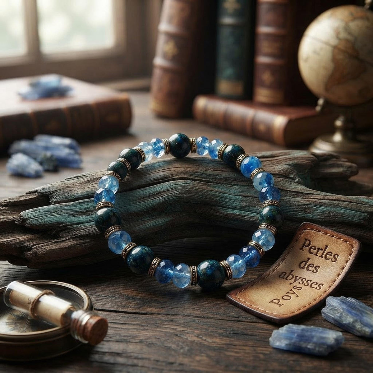 Bracelet fantaisie en  Perles Bleu Profond, et Intercalaires Dorés - Perles des Abysses -