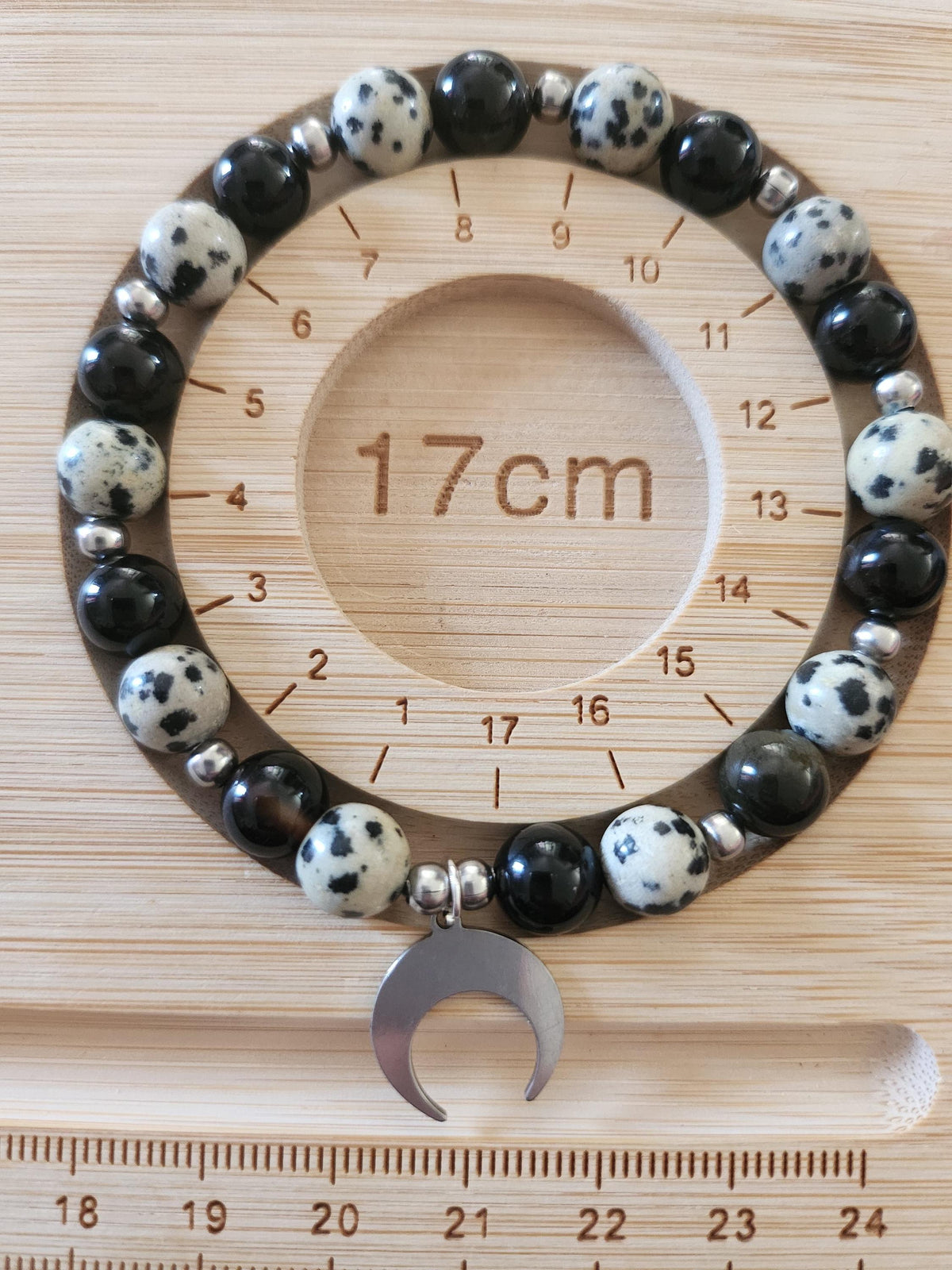 Bracelet en pierres naturelles d'Obsidienne noire & Jaspe Dalmatien - Lithothérapie - comète -