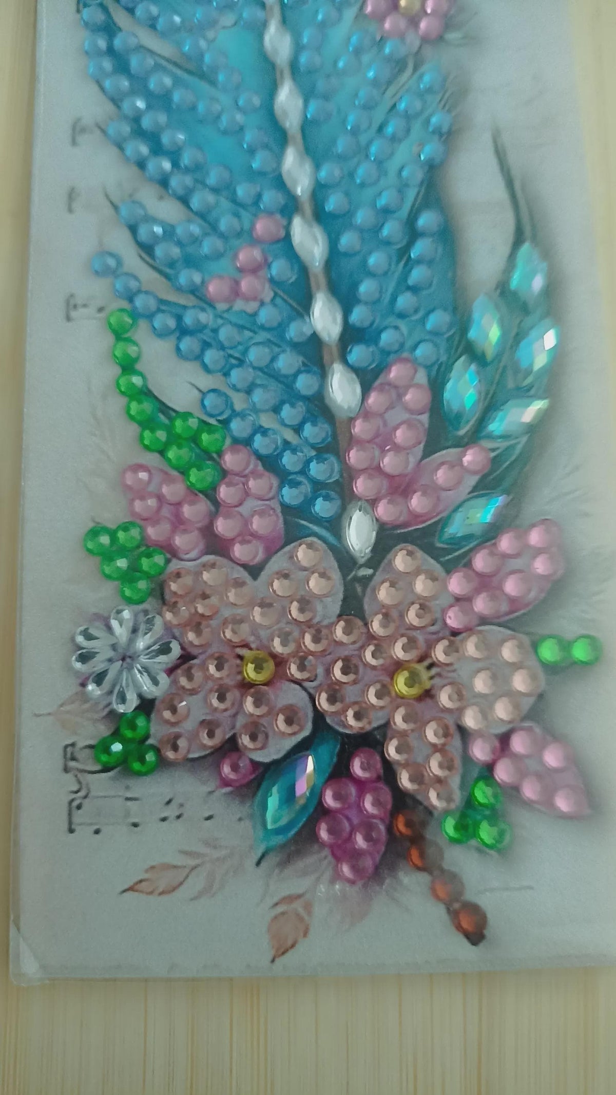 Marque-Page Diamond Painting, Plume Bleue Et Blanche Scintillante - Cristalline -