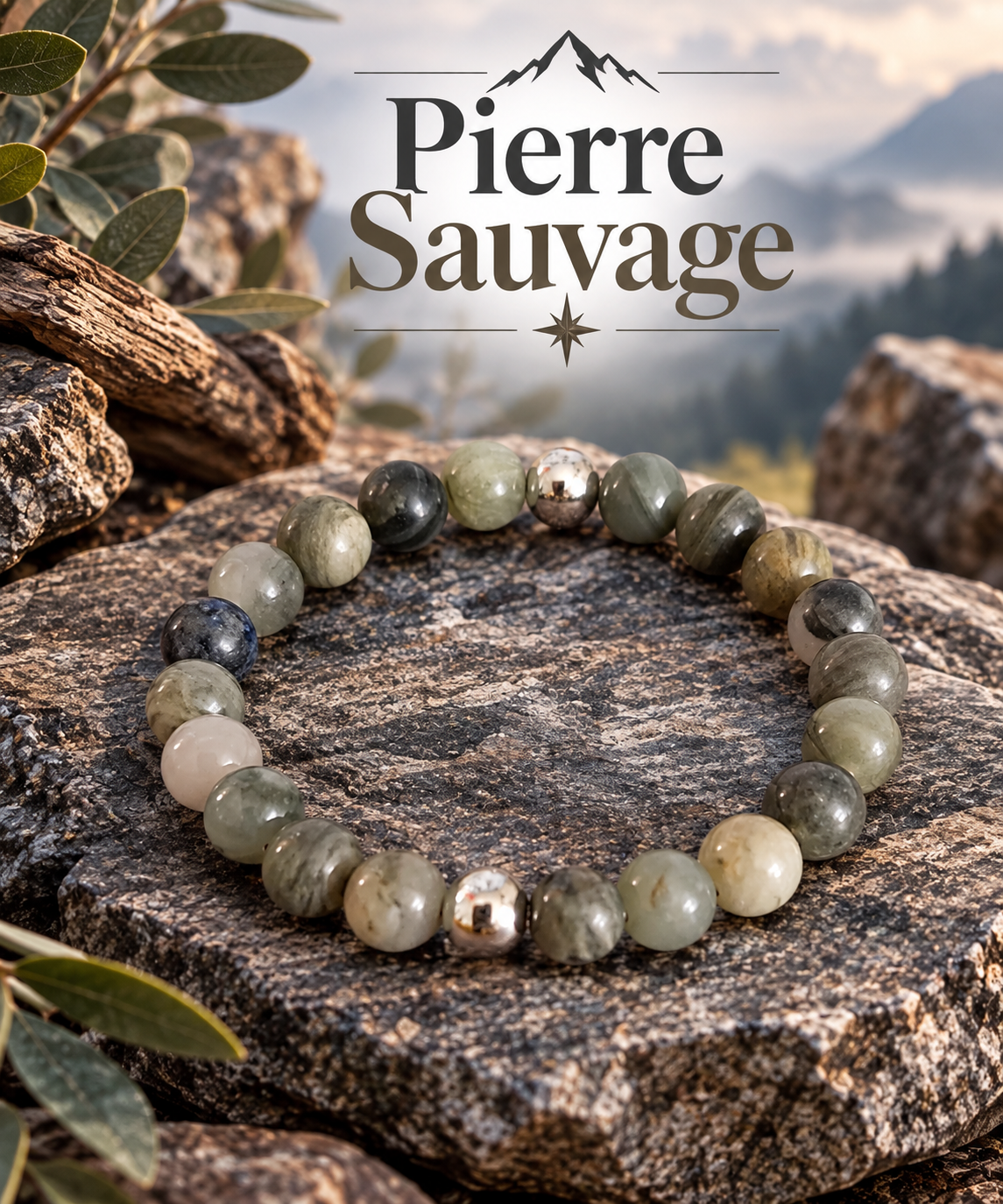 Bracelet pierres nature (Origine indéterminé) - "Pierre Sauvage"-
