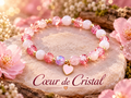 Bracelet femme rose – Perles cristallines et cœur doré – Cœur de Cristal