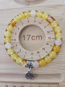Bracelet en perles fantasie jaune avec breloque arbre - "Miel d'Aurore -
