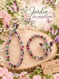 Ensemble bracelet +grigri de sac en perles fantaisie colorées - "Jardin des papillons -