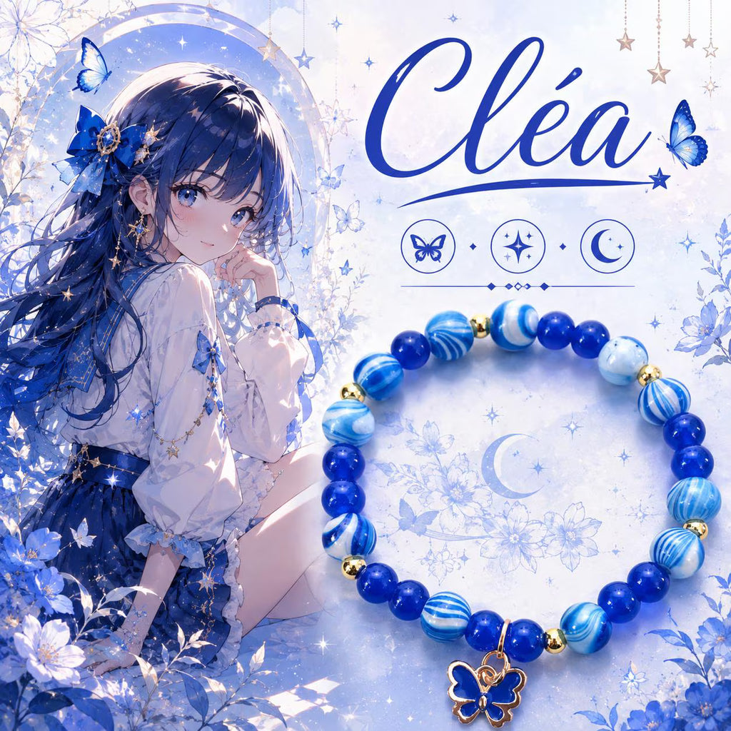 Bracelet fantaisie en perles de diffférents bleus - "Cléa" -