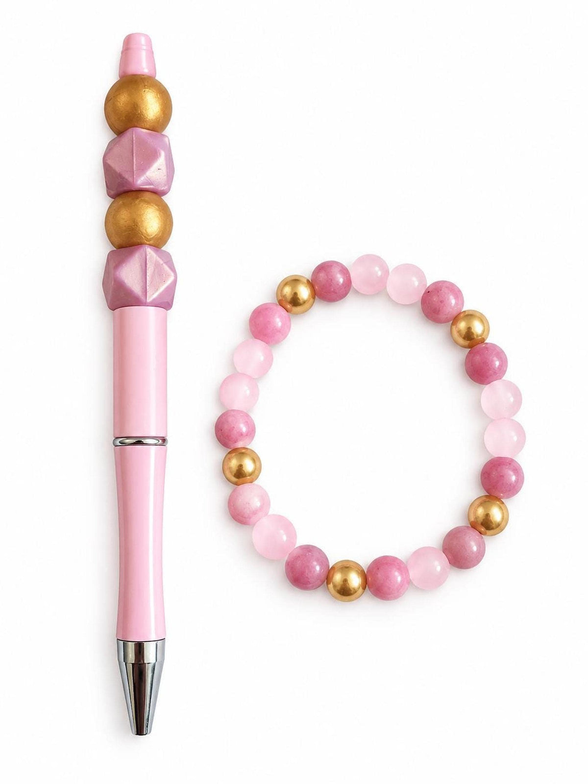 Ensemble composé d'un bracelet et d'un stylo bille - 'Velours rosée" -