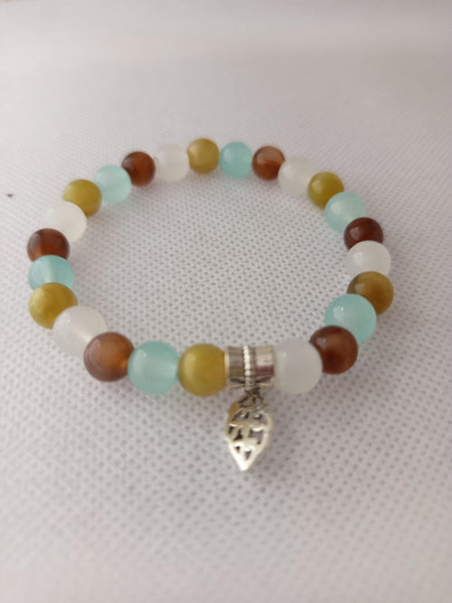Bracelet en perles multicolores avec intercalaires argentés, -