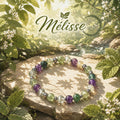 Bracelet en pierres naturels =  Fluorite  & Aventurine, Perles Vertes et Violettes, Intercalaires Argentés -  "Mélisse" -